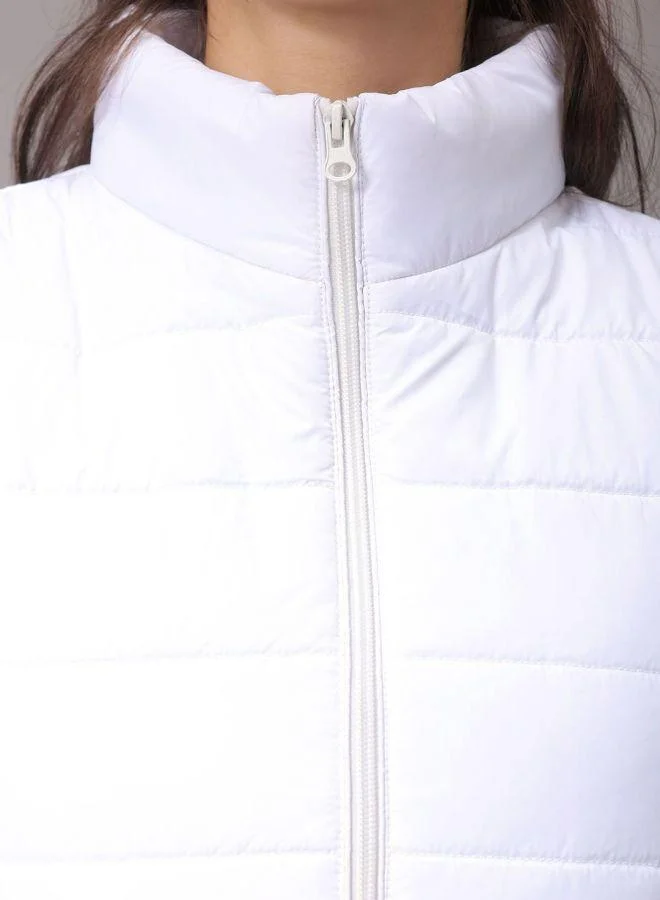 مرفوعة Women Regular Fit Solid High Neck Sleeveless Quilted Jacket